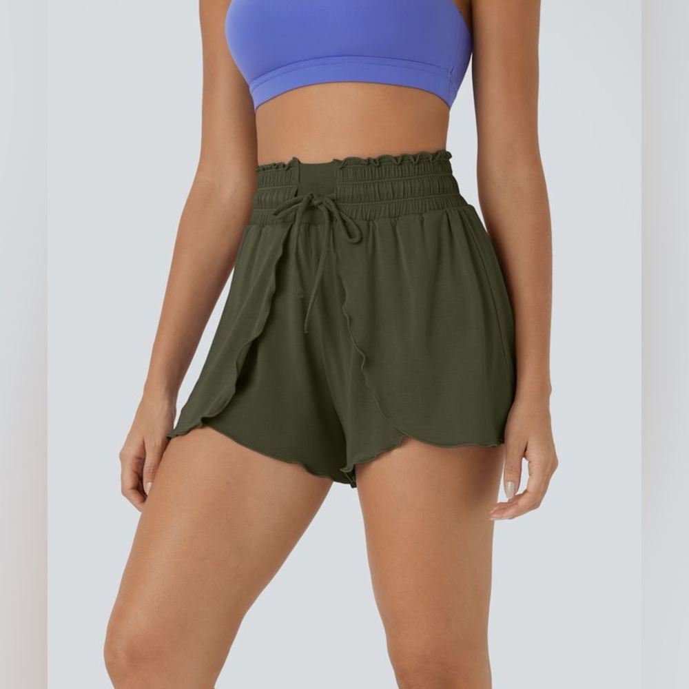 Halara Frill High Waisted Elastic Waistband Flowy Stacked Casual Shorts 3"